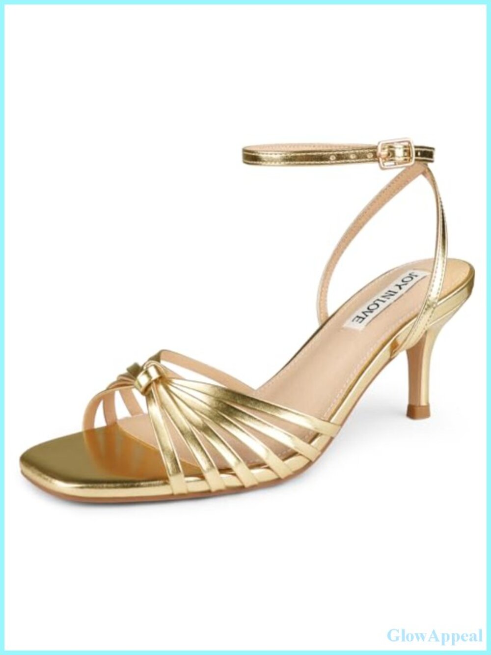 Kitten Heel Strappy Sandals Square Open Toe Adjustable Ankle Strap PU